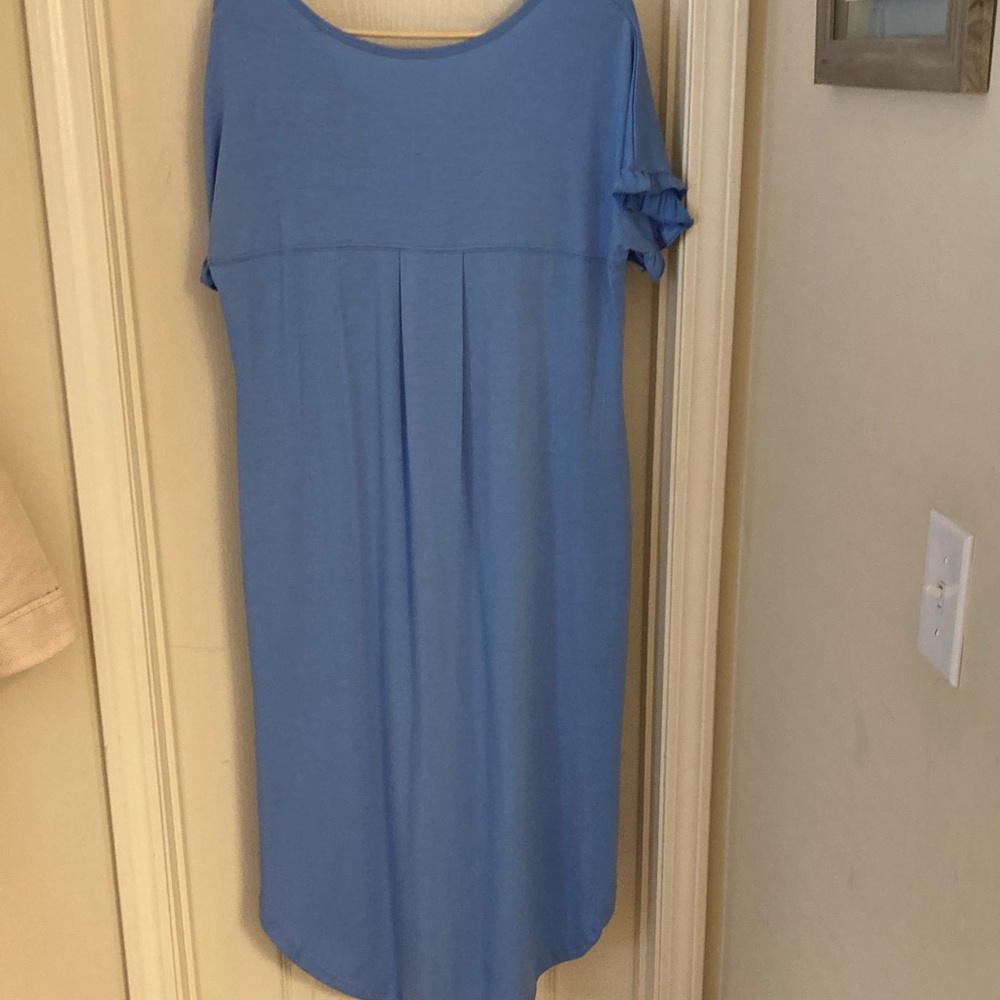 Blue V-Neck Ruffle Sleeve Dress - Picture 8 of 10